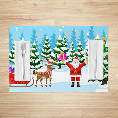 Lofaris Snowy Forest Santa Elk Christmas Set Of 4 Placemats