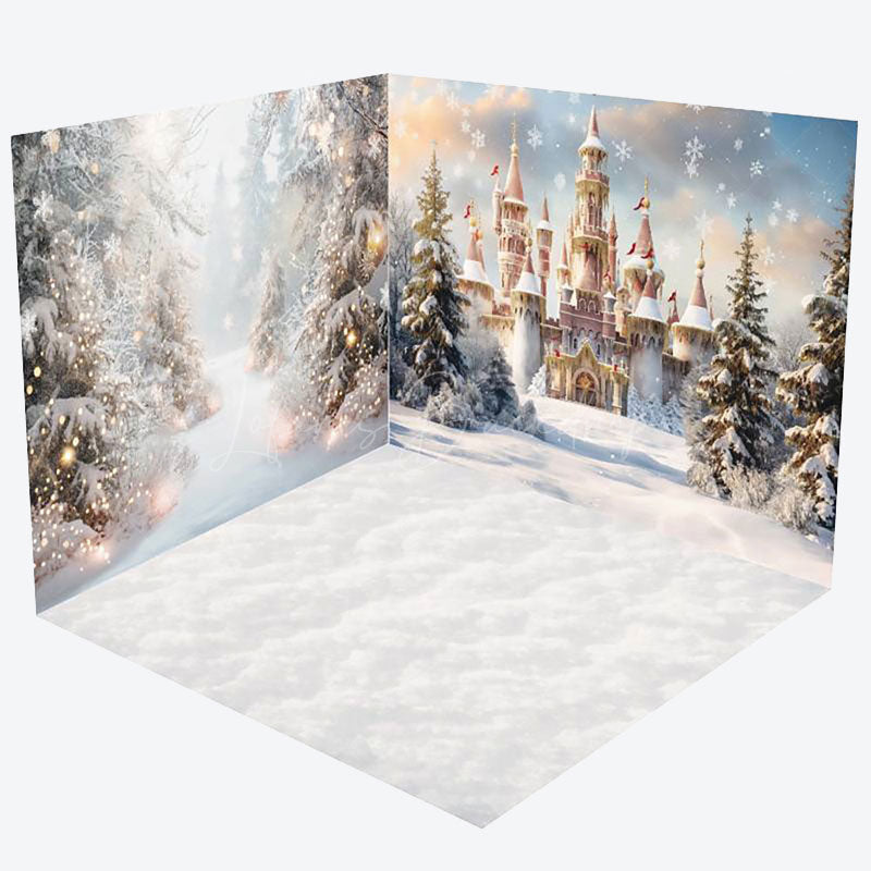 Lofaris Snowy Forest Scene Castle Christmas Room Set Backdrop