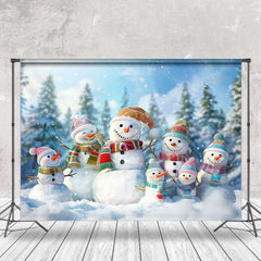 Lofaris Snowy Forest Snowman Family Winter Photo Backdrop