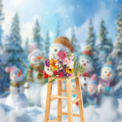 Lofaris Snowy Forest Snowman Family Winter Photo Backdrop