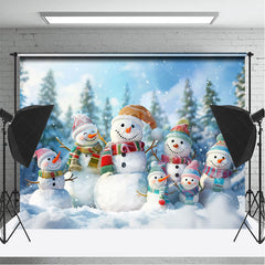 Lofaris Snowy Forest Snowman Family Winter Photo Backdrop