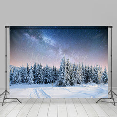 Lofaris Snowy Forest Starry Sky Sunset Winter Photo Backdrop