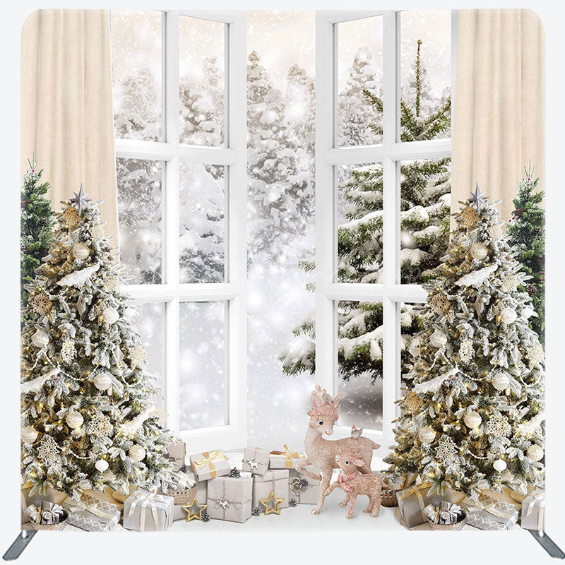 Lofaris Snowy Forest Window Christmas Pillow Case Backdrop