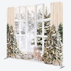 Lofaris Snowy Forest Window Christmas Pillow Case Backdrop