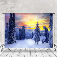 Lofaris Snowy Forest With Radiant Sky Winter Photo Backdrop