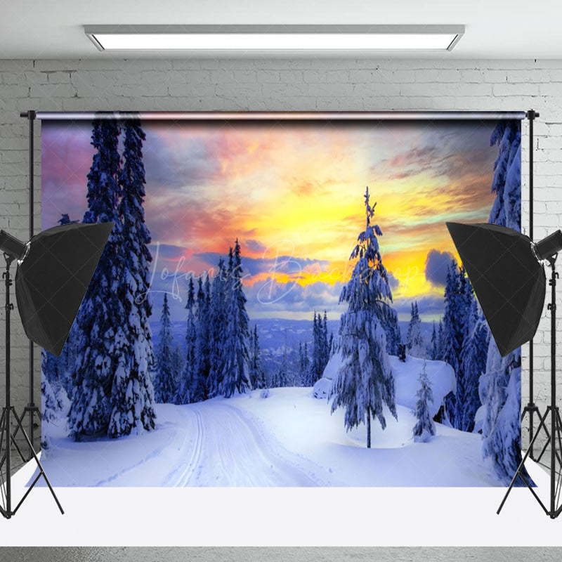 Lofaris Snowy Forest With Radiant Sky Winter Photo Backdrop