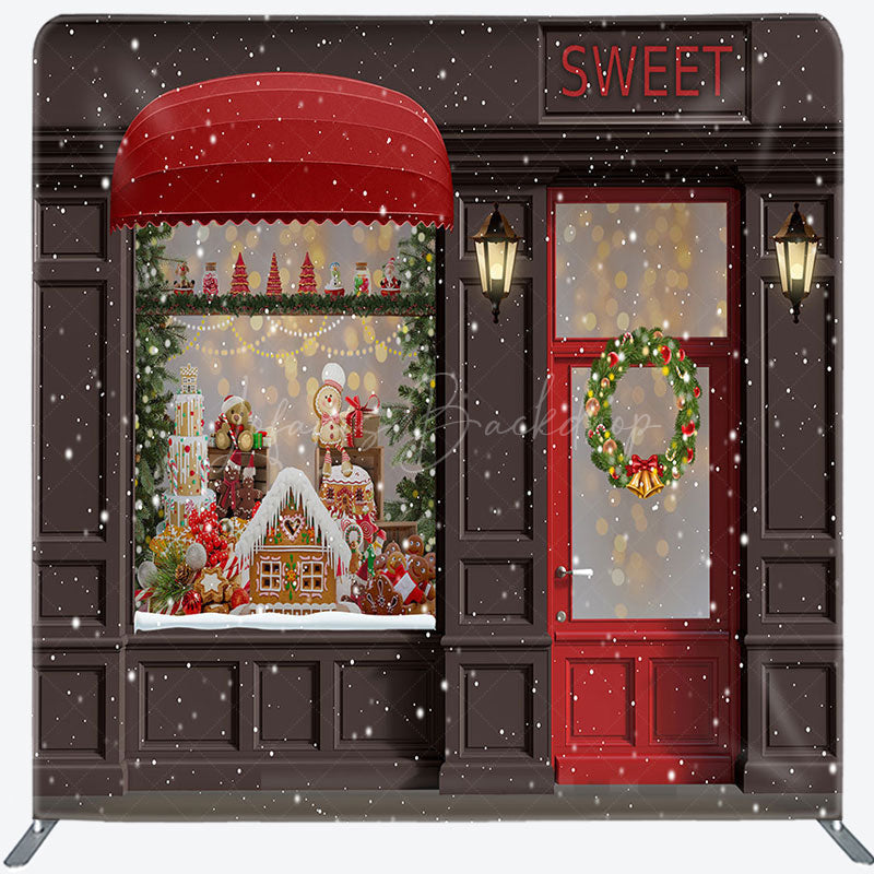 Lofaris Snowy Gingerbread Christmas Shop Pillow Case Backdrop