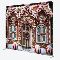 Lofaris Snowy Gingerbread House Christmas Photo Booth Backdrop