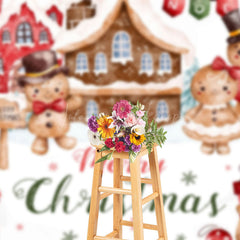 Lofaris Snowy Gingerbread Men House Merry Christmas Backdrop