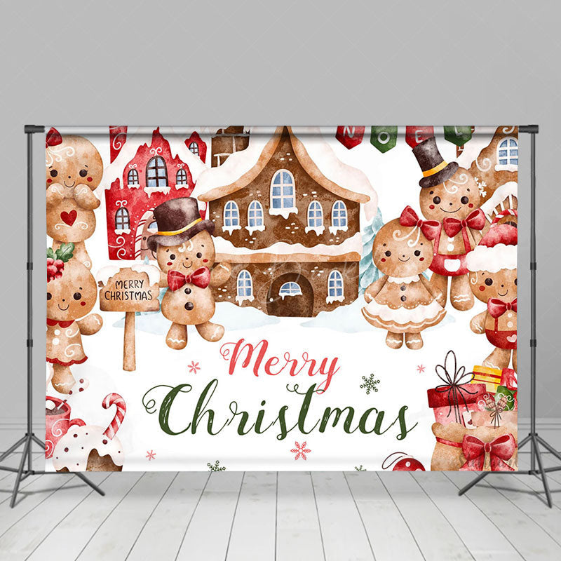 Lofaris Snowy Gingerbread Men House Merry Christmas Backdrop