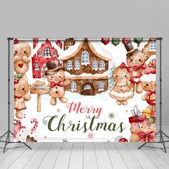 Lofaris Snowy Gingerbread Men House Merry Christmas Backdrop