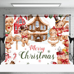 Lofaris Snowy Gingerbread Men House Merry Christmas Backdrop