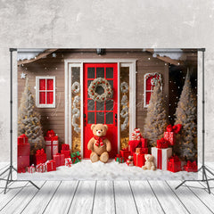 Lofaris Snowy House Gifts Pine Trees Christmas Vibe Backdrop