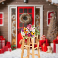 Lofaris Snowy House Gifts Pine Trees Christmas Vibe Backdrop