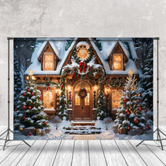 Lofaris Snowy House Pine Leaves Trees Christmas Backdrop