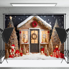 Lofaris Snowy House Trees Bear Gift Merry Christmas Backdrop