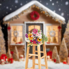 Lofaris Snowy House Trees Bear Gift Merry Christmas Backdrop