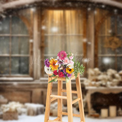 Lofaris Snowy House Vintage Winter Backdrop For Photography