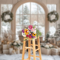 Lofaris Snowy Indoor Floral Tree Window Christmas Backdrop