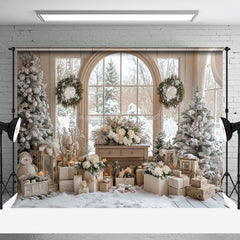 Lofaris Snowy Indoor Floral Tree Window Christmas Backdrop