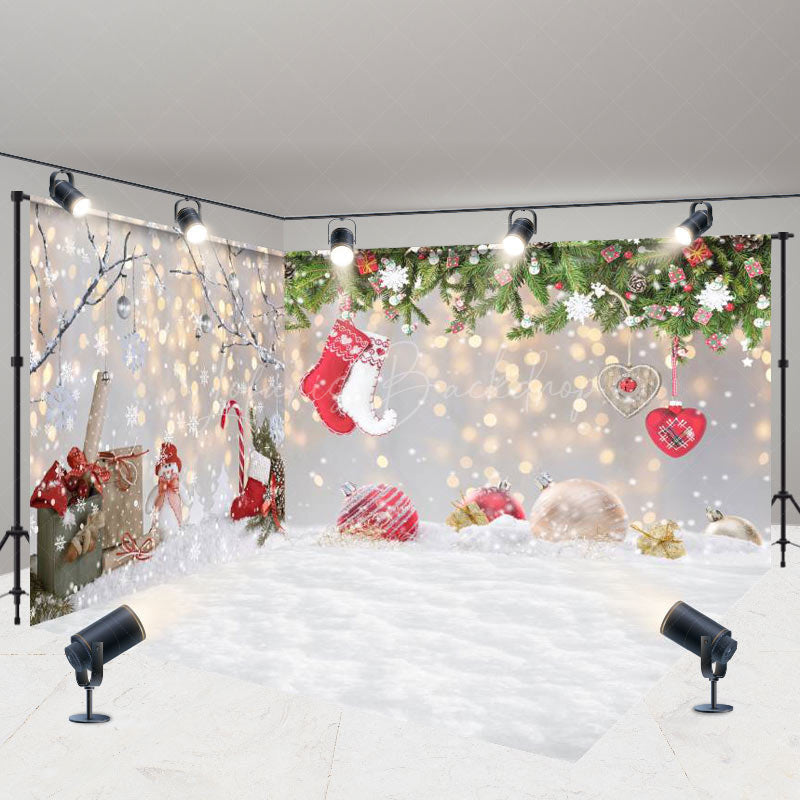 Lofaris Snowy Light Bokeh Christmas Vibe Room Set Backdrop