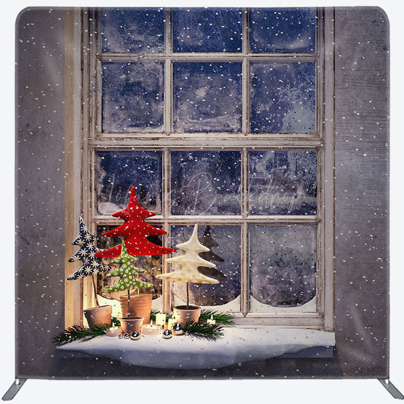 Lofaris Snowy Light Window Christmas Tension Fabric Backdrop