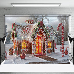 Lofaris Snowy Lighted Gingerbread House Christmas Backdrop