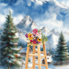 Lofaris Snowy Montain Wonderland Merry Christmas Backdrop