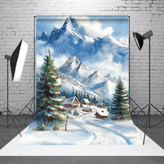 Lofaris Snowy Montain Wonderland Merry Christmas Backdrop