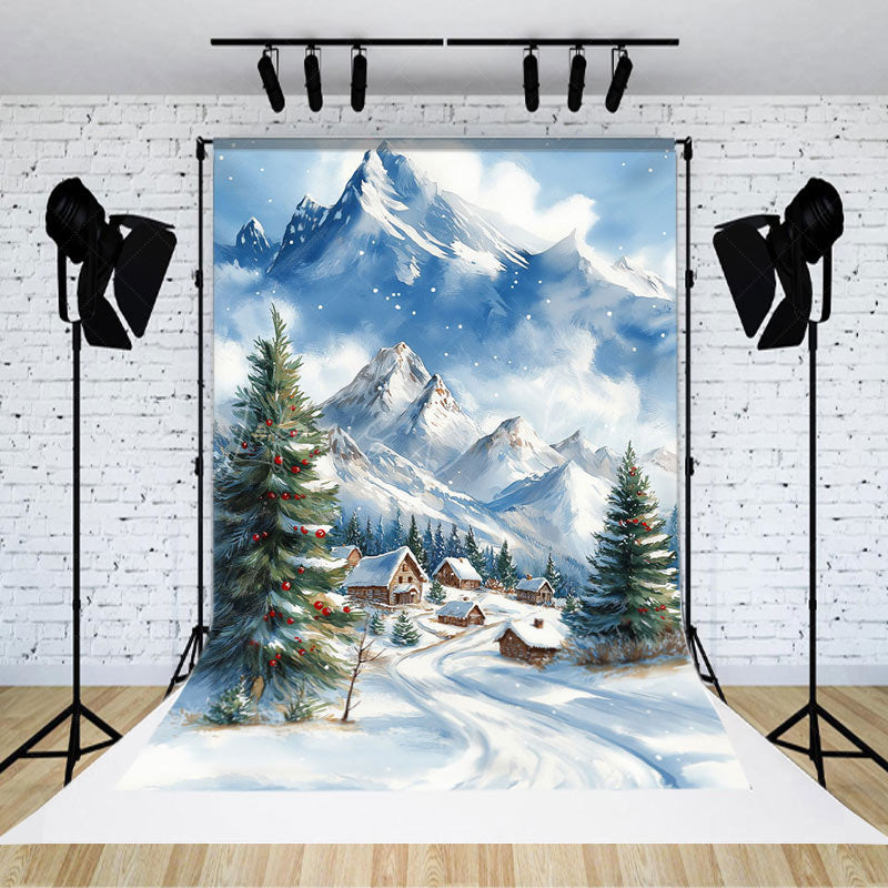 Lofaris Snowy Montain Wonderland Merry Christmas Backdrop