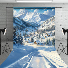 Lofaris Snowy Montain Wonderland White Winter Sunny Backdrop