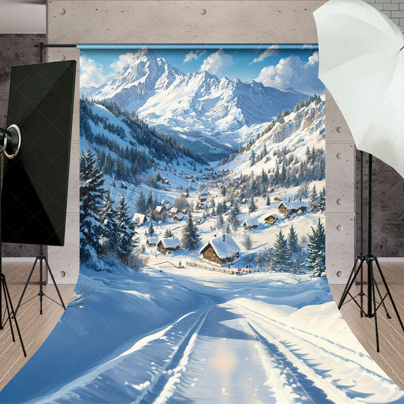 Lofaris Snowy Montain Wonderland White Winter Sweep Backdrop