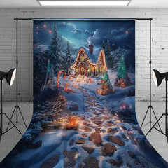 Lofaris Snowy Moon Night Cabin Forest Path Christmas Backdrop