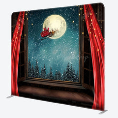 Lofaris Snowy Moon Night Red Curtain Santa Christmas Backdrop