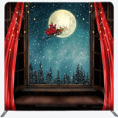 Lofaris Snowy Moon Night Red Curtain Santa Christmas Backdrop