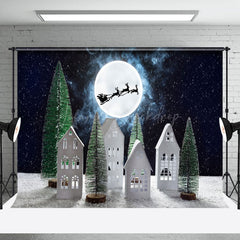 Lofaris Snowy Moon Night Santa Elk Christmas Vibe Backdrop