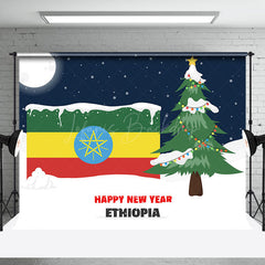 Lofaris Snowy Night Ethiopia Flag Happy New Year Backdrop