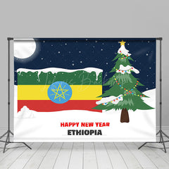 Lofaris Snowy Night Ethiopia Flag Happy New Year Backdrop