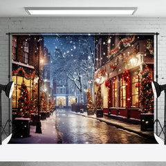 Lofaris Snowy Night Holiday Citywalk Lightlap Shop Backdrop