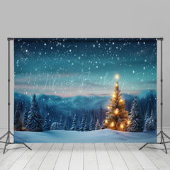 Lofaris Snowy Night Mountain Scene Trees Christmas Backdrop