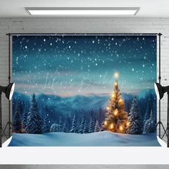 Lofaris Snowy Night Mountain Scene Trees Christmas Backdrop