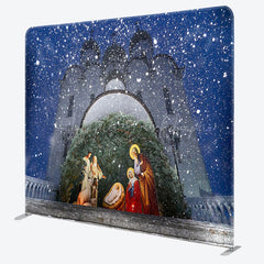 Lofaris Snowy Night Nativity Christmas Pillow Case Backdrop