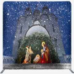 Lofaris Snowy Night Nativity Christmas Pillow Case Backdrop