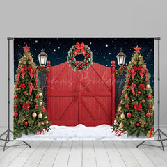 Lofaris Snowy Night Red Door Wreath Tree Christmas Backdrop