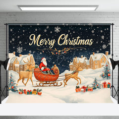 Lofaris Snowy Night Santa Claus Sleigh Christmas Backdrop