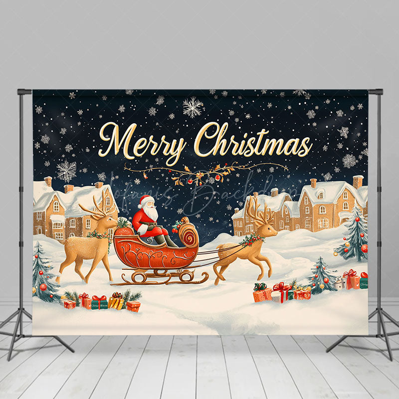 Lofaris Snowy Night Santa Claus Sleigh Christmas Backdrop