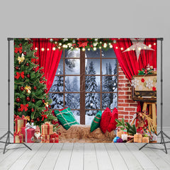 Lofaris Snowy Night Scene Festive Red Christmas Backdrop