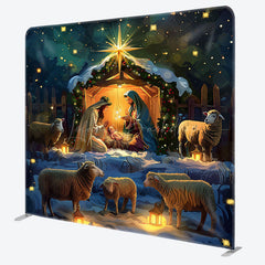 Lofaris Snowy Night Shed Nativity Christmas Tension Backdrop