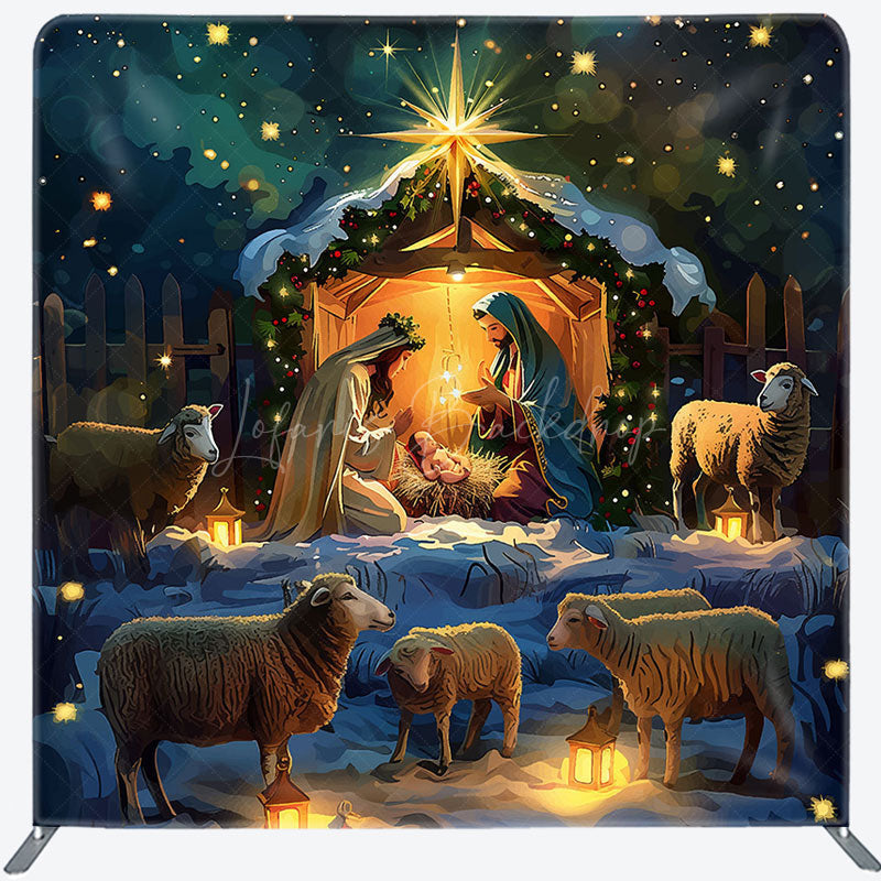 Lofaris Snowy Night Shed Nativity Christmas Tension Backdrop