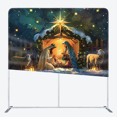 Lofaris Snowy Night Shed Nativity Christmas Tension Backdrop